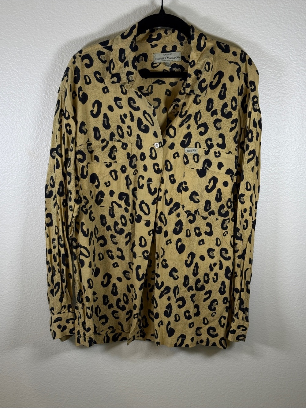 Guess by Marciano Leopard Print Button-Down Shirt in Tan and Black